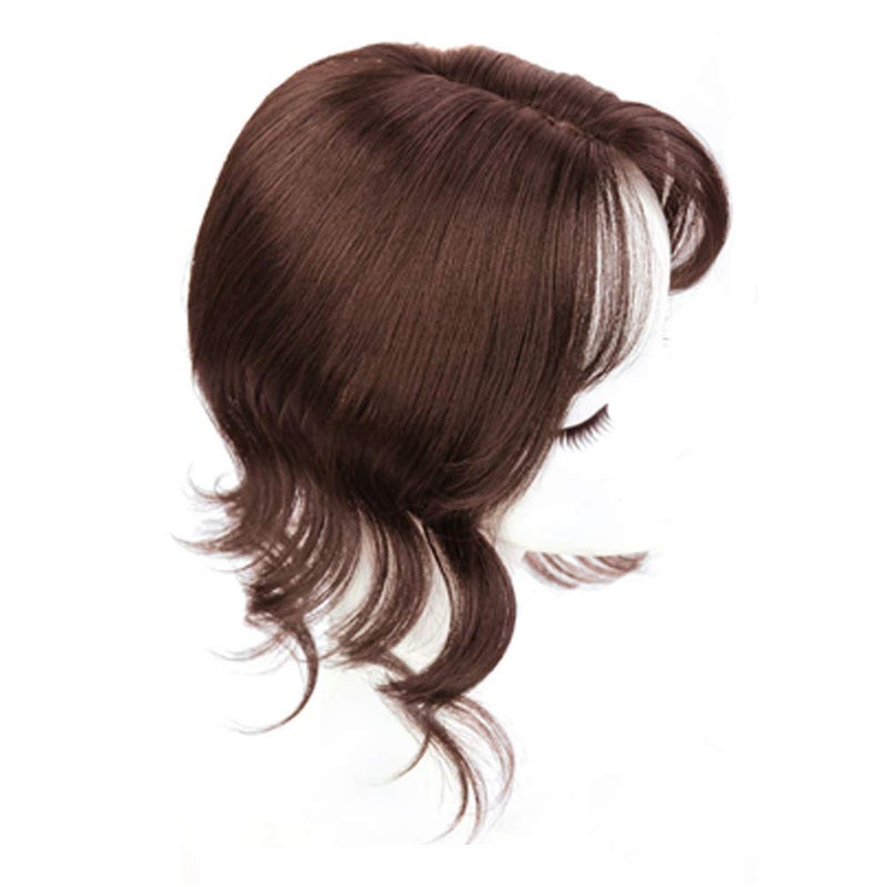 LesafeV Middle Part Fringe Skin Base Topper 14" French Wavy Style Clip in Hairpiece for Women Forehead Thinning Hair Light Brown - Image 2